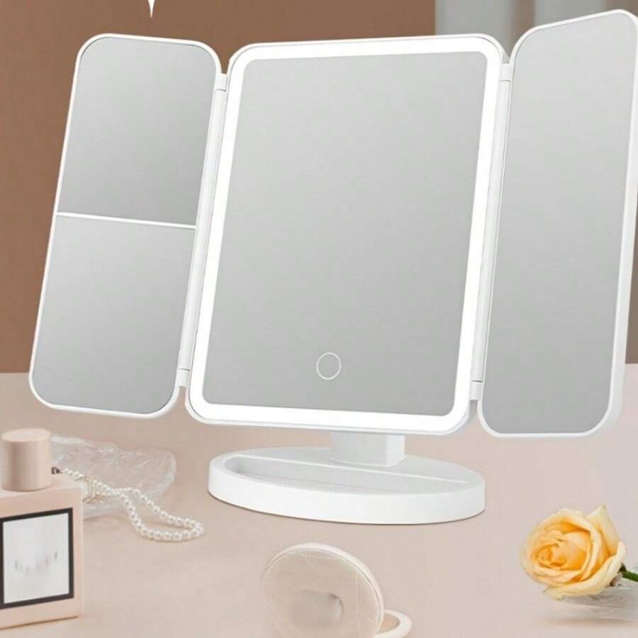 Brand New Rotatable LED Folding Vanity Mirror Touch Control Dimmable Lighted Cosmetic Mirror For Bathroom Bedroom, Ideal Perfect Gift For Women - 白色 - 查看 1