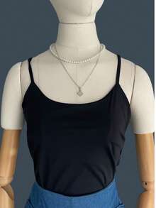 Blusa Tirantes Basica  Liso    Casual    Brillante - Negro - Ver 3
