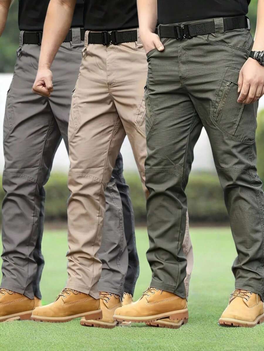 3-Piece - Men's Multi-Pocket Tactical Work Pants - Durable And Breathable Polyester Fiber, Machine Washable, Solid Color, Suitable For Hiking And Outdoor Activities - Climbing - Exploration - Ideal Choice For Spring, Summer And Autumn, Work Pants - Mixed Color 3 - View 1