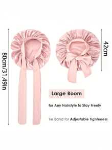 1pc Luxury Pink Satin Bonnet With Adjustable Drawstring And Bow Accent - Soft Hair Protection For Women And Men, Comfortable Ruffle Design, Snug Fit, Hair Care | Satin Bonnet | Smooth Satin Finish Back To School