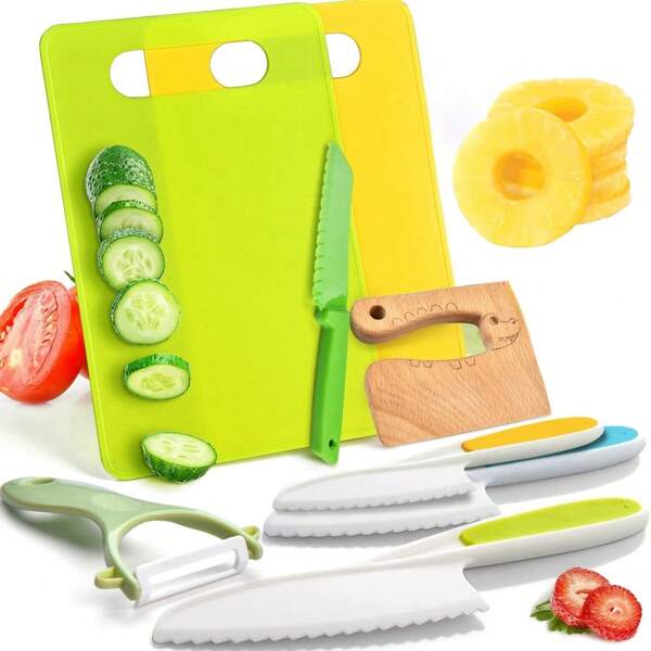 Kids Kitchen Knife Set - Montessori Cooking Toy Knives With Chopping Board,Safe Plastic Knives Playset For Children 3-10 Years Old,Ideal Gift For Boys And Girls,Random Color,Knife Set,Kitchen,Kitchen Knife Set