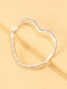1pc Silver Oversized Rhinestone Decor Heart Bangle Bracelet, Fashion Beach Jewelry For Women