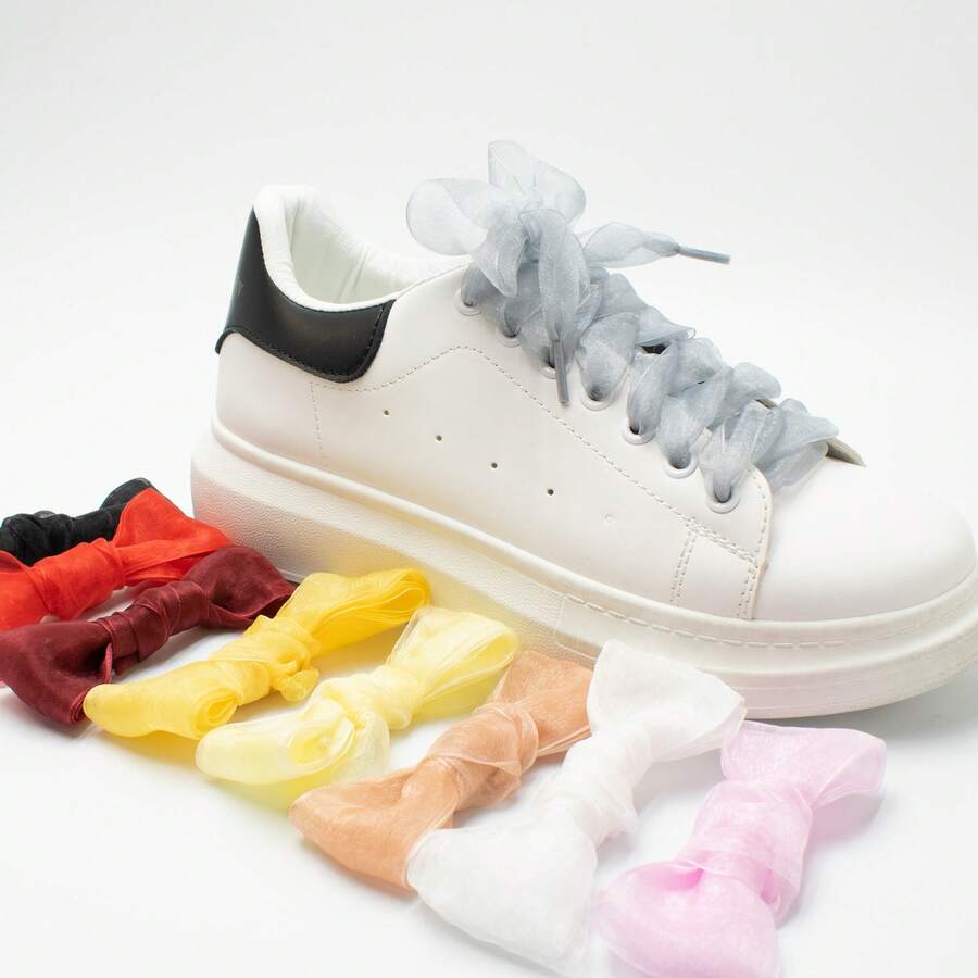 1 对雪纺鞋带，彩色扁平丝绸鞋带