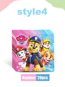 Paw Patrol Paw Patrol Party Zubehör Einweg-Dekorations-Geschirr Set, Paw Patrol Geschirr, Pappteller, Pappbecher, Servietten, Fahnen zum Aufstellen, Party Event Foto Dekorations-Zubehör, Geburtstags-Party und Feiertags-Party Einweg-Geschirr, geeignet für Familientreffen, Familienreunionen, Gender Reveal Party Events, Halloween, Erntedankfest, Valentinstag, Weihnachten, Schulanfang, Muttertag