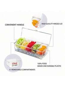 1 Set, Salad Bowl, Frozen Condiment Server With Clip And Dip Tray, Ice Chilled Platter With 5 Removable Containers, Fruit Tray With Lid, Perfect For Party, Ice Bowl, Serving Container For Fruit, Snack And Sauce, Kitchen Accessory - Clear - View 8
