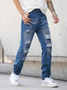 Men's Fashionable Casual Outdoor Activity Streetwear Pants, Ripped Jeans Suitable For Hiphop Dancing Parties, Jogging, Versatile And Comfortable