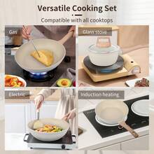 Non-Stick Ceramic Cookware Set, Casserole Pot And Frying Pan, Cooking Pots With Heat-Resistant Handles, White Granite Coating, PFOS/PFAS Free, Gift For Women, Christmas Gift - Multicolor - View 7