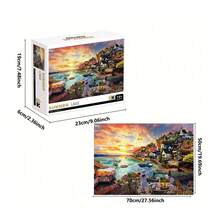 1 盒 1000 片高品质成人拼图，风景、油画、多肉植物、伦敦巴士、梦幻湖、热气球，27.56 X 19.68 英寸/70 X 50 厘米，厚纸板成人拼图玩具，益智减压趣味家庭游戏，适合家庭、客厅和办公室装饰，很棒的圣诞礼物