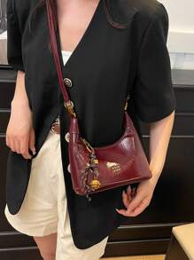 1 Peça Bolsa Tote de Mulher em Tecido Sintético de Pele de Cobra Trançada de Cor Sólida em PU, Moda Versátil, Com Pingente de Padrão Aleatório
