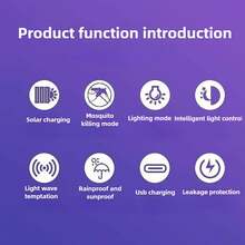 1 pieza de lámpara mata-mosquitos solar, trampa para mosquitos, lámpara antimosquitos para acampar, mata-insectos, lámpara repelente de mosquitos portátil para exteriores, trampa para moscas, repelente de mosquitos eléctrico físico, trampa de insectos UV, mata-mosquitos eléctrico, resistente al agua IPX5, con luz LED, batería de 1200 mAh, instalación conveniente (montaje en pared, colgante, en el suelo), adecuada para patio exterior, jardín, camping, atrae y mata a los mosquitos - Multicolor - Ver 6