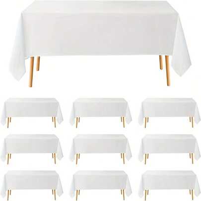 10-Pack White Tablecloth 60x102 Inches Stain-Resistant And Wrinkle-Resistant Polyester Linen Material Suitable For 6-Foot Rectangular Dining Table For Family Dining, Wedding Banquets, Parties And Outdoor Activities