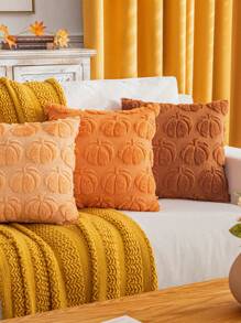 2pcs Orange Curved Pumpkin Pattern Pillow Covers, Boho Style Faux Fur Polyester Fabric Sofa Cushion Covers Suitable For Halloween, Living Room And Dining Room Decor