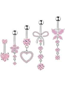 1 peça de piercing de umbigo em aço inoxidável, elegante e versátil, com strass, laço, borla, coração, borboleta e flor, adequado para mulheres, presente requintado