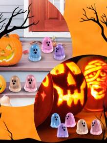 6 piezas Decoraciones de resina con fantasmas luminosos y lindos, fantasmas luminosos creativos para Halloween que brillan en la oscuridad, decoraciones DIY colgantes de fantasmas pequeños, ornamentos de paisaje en miniatura, decoraciones de fiesta con fantasmas y calabazas