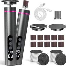 1PC Pink/Grey Electric Foot File Callus Remover - Professional Cordless Foot Sander For Cracked Heels & Dead Skin, 9-Speed Pedicure Tool With LED Display & Fast Charging Gift-Ready For Women - Grey - View 1