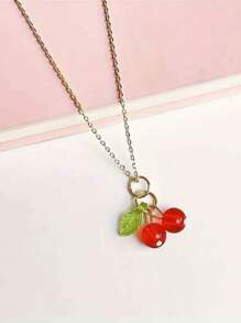 10pcs Double Head Clear Glass Beaded Cherry Pendant, Cute Small Fruit Pendant For Bracelet, Necklace, Earrings, Phone Charm, DIY Handcraft
