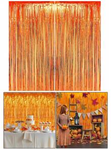 2/1pc Orange Tinsel Curtain, Autumn Streamer Back To School Graduation Decor, Halloween Thanksgiving Birthday Party Background, Photo Booth Prop