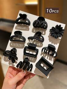 10个黑色哑光发爪，百搭发饰，小巧发夹，简约风格，适合度假、海滩、日常休闲佩戴，四季皆宜，发饰套装，发饰，女士配饰，返校季发饰，花朵发夹，优雅发爪夹 - 黑色 - 查看 7