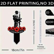 1 PC 2D Flat Acrylic Gift Garden Decoration Pile For All Seasons, One Soldier And Red Flower Memorial Garden Pile Outdoor Decoration With Some "Inscriptions" For Veterans Day And Memorial Day Lawn Cemetery Bonsai Holiday Gifts, Memorial Soldier Decoration.