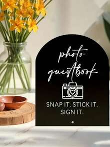 1pc Acrylic Guest Book Sign Plaque With Camera Icon, Reusable Wedding & Event Decor, Tabletop Display, Wedding Decoration - Acrylic Signs - View 3