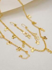 Set minimalista nuovo stile francese con ciondolo a forma di farfalla, lettera S e cerchio, composto da collana, bracciale e orecchini, 3 pezzi