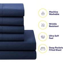 Ultra Soft Down Alternative Set Luxurious Bed Sheets Polyester Navy Twin - Navy-Twin - View 3