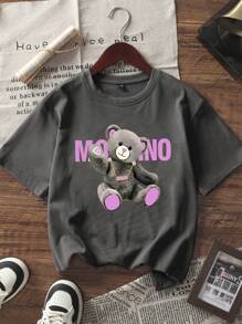 Koszulka z krótkim rękawem dla dziewcząt z nadrukiem graficznym, wygodna i modna letnia góra, odzież dla uczniów/młodzieży