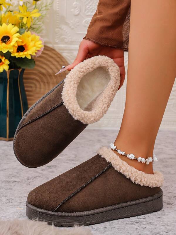 Women's New Retro Fashionable Flat Lightweight Snow Boots, Faux Fur Lining Warm, Versatile Thick Sole Anti-Slip Slip-On Casual House & Outdoor Slippers