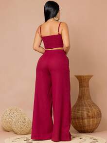 Simple Casual Elegant Pocket Set Women Birthday Party Spring Set - Burgundy - View 2