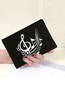 Vibrant Musical Note Print Canvas Cosmetic Bag, Durable, Versatile, And Stylish Shopping Companion -Perfect Gift For Music Fans , Travel Small Items Portable Storage Pouch, Gift,Makeup Bag,Women's Simple And Large Capacity Travel Makeup Bag, Earphones,Data Cable,Accessory Storage, Coin Bag, Suitable For Men And Women, Birthdays, Holidays, Back To School, Vacation, Beach, Travel