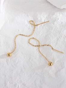 1pair New Small Bead & Mini Cylinder Design High-End Style Earrings Or Ear Clips For Women - Yellow Gold - View 4