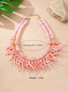 1 pièce Élégant collier de perles de corail à double couche pour femme, bijou polyvalent pour costume, cadeau idéal pour la plage, la fête et le mariage