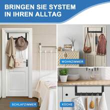 Türhaken Kleiderhaken Ohne bohren Handtuchhalter, für Schlafzimmer, Rostfreiem Aluminiumlegierung badezimmer zubehör für 2 cm dicke Türen, 40*14cm tür organizer, 1-St., Tragkraft max.10 kg, hängeaufbewahrung jackenhalter tür schwarz - Schwarz - Übersicht 7