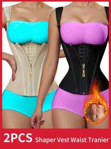 1PC And 2PCS Waist Trainer Corset Vest Zipper Tummy Control Shapewear Breathable Waist Cincher For Women Body Shaper Sport Girdle Adjustable Buttoned Repair Corset Zipper Steel Bone Belly Belt