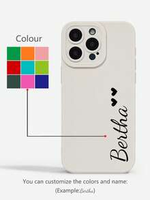 1pc Customized Clear Transparent Solid Color Cute Two Heart Shape Text Personalized Couple Names Phone Case, Fits Apple 11 12 13 14 15 16 Pro Max