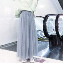 Women's White 1M Long Tulle Skirt With Boneless Extendable Petticoat - A-Line Mesh Layered Half Slip For Daily Wear & Formal Occasions