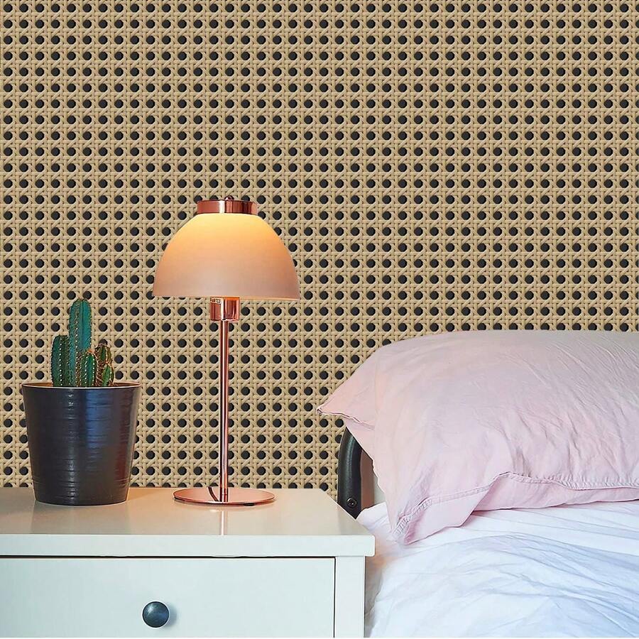 1pc Brown Rattan Woven Bamboo Pattern Wall Sticker, Thicker Waterproof Renovation Wallpaper, Background Decor, Suitable For Cabinets, Tables And Chairs Renewal Room Decor Home Decor Wallpapers Wall Paper Bathroom Kitchen Wall Stickers Wall Decor