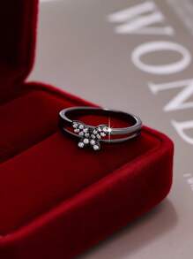 1 pieza Elegante y glamoroso anillo de mujer con diseño de mariposa de doble capa en circonita cúbica, regalo para el Día de la Madre