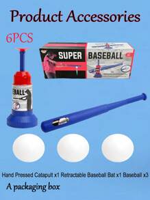 1 Set de juego de béisbol infantil, que incluye 1 bate de béisbol retráctil y 1 máquina lanzadora, equipado con 3 pelotas. Un juguete interactivo familiar para jugar dentro y fuera, herramienta de entrenamiento de béisbol, juguetes deportivos para interiores y exteriores, adecuado para juegos familiares en interiores, exteriores y durante viajes. Un regalo divertido de juguete de béisbol para niños para usar al aire libre.