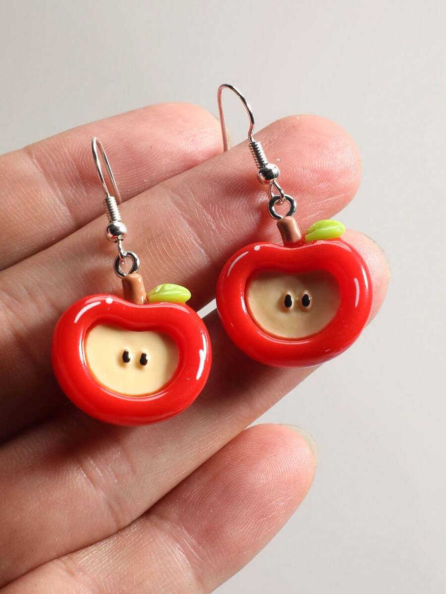 Pendientes de manzana monos y de moda para mujeres - Rojo - Ver 1