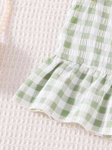 Summer Baby/Baby GirlScoop Neck Ruffle Hem Knitted Plaid Vest Top + Loose Knitted Plaid Pants Set