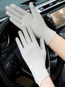 1pc New Lightweight, Multi-Color Optional Ice Silk Sun Protection Gloves, Elastic Women's Breathable Anti-UV Slippery Cooling Long Sleeve Outdoor Sunscreen Silk Gloves