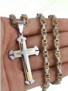 1pc Simple Three-Layer Cross Pendant Necklace With Stainless Steel Chain, And Versatile Fashion Necklace, Amulet Accessory Party, Gift