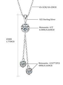 XUJIA 1 pièce Collier pendentif à gland en moissanite 1,6 carat pour femme en argent sterling 925, avec moissanite ronde de 6,5 mm et 4 mm. Bijoux cadeaux pour elle, livré avec 1 pièce de certificat GRA de moissanite de 6,5 mm