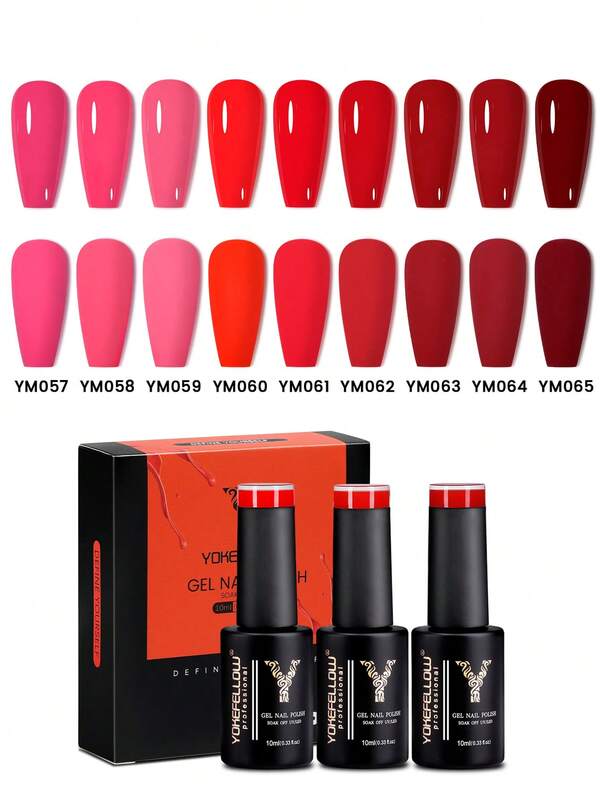 YOKEFELLOW طلاء أظافر جل بلون أحمر، طلاء أظافر جل بلون وردي أحمر 10مل، لامع وطويل الأمد، يزال بالنقع تحت أشعة LED/UV للحصول على جودة صالون للفن والتزيين على الأظافر، للاستخدام المنزلي والصالونات، هدية عيد الأم 2025 الجديدة