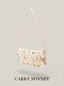 Bolso de hombro de paja para mujer, bolso de playa tejido de paja, pequeño clutch de paja, bolso, billetera y monedero, dulce y elegante, liviano y con estilo, una opción versátil para salidas diarias. Bolsos y carteras para mujer, verano, regalos de maestros, artículos esenciales para vacaciones, artículos esenciales de viaje