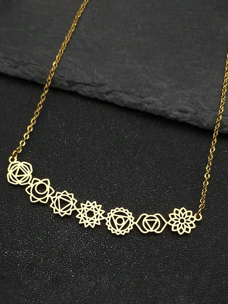 Vòng cổ mặt dây chuyền hoa sinh nhật Yoga 7 Chakra dành cho phụ nữ bé gái bằng thép không gỉ màu vàng Reiki bùa hộ mệnh trang sức quà tặng Ngày của Mẹ - vòng cổ - Xem 1