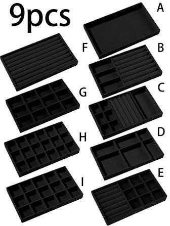 9/1 st, svart sammets smyckesbricka, stor smyckesförvaringslåda med separata fack, stapelbart smyckesställ, kan placera örhängen, halsband, armband, ringar, hårnålar, hårband etc. Alla hjärtans dag-smyckesbricka i sammet