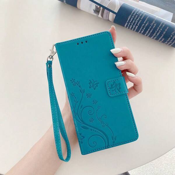 keyunfei Capa Protetora para Smartphone com Estampa Borboleta Relevo, Slots para Cartão, Suporte, Slots Multicard, Alça de Pulso, Capa Dobrável para 16/16E/15/14/13/12/11/Pro/Pro Max/Plus, Galaxy S25/S20/S21/S22/S23/S24/Plus/Ultra/Edge/A12/A13/A14/A15/A16/A23/A24/A26/A32/A42/A52/A71/A72, Pixel 9/8/7/6/5/4A/XL/Find X8/X6, Reno 5/6/7, Mate 40/P20/P40/P50/P30 Lite, N20/10T/8T/CE 3, Note 14 Pro, Poco X5/X4/X3/M4/M3/F3/C75/M7/F7/X7, Cor Azul