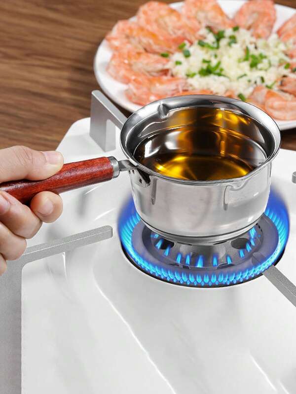 1PC Multifunctional Hot Oil Small Pot, Kitchen Hot Oil Small Pot, Stainless Steel Mini Oil Burning And Pouring Pot, Special Small Spoon Tool For Oil Pouring And Pouring, Dual Flow Port Design For Oil Splashing Without Hanging On The Wall, Easy To Pour On Both Sides